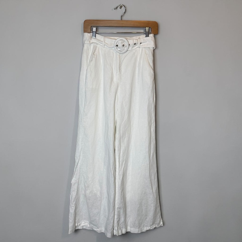 Charlie Holiday Linen Blend Caribbean‎ Wide Leg Pant White, size 4 / Small
